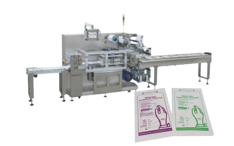 Máquina automática para empaquetar guantes médicos con sellado externo en los cuatro lados