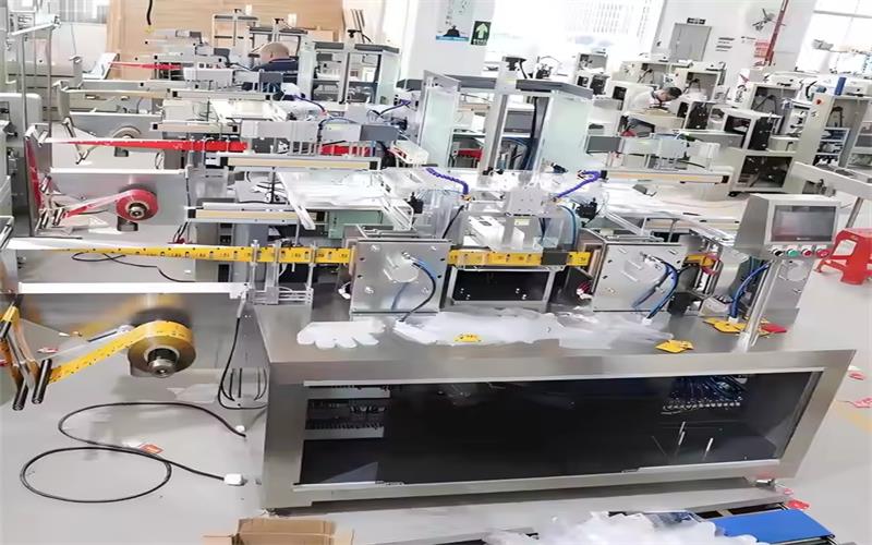 Máquina plegadora de guantes de plástico y envasadora con sellado por los cuatro lados (2 unidades)