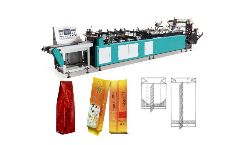 Máquina para fabricar bolsas con sellado central para laminación de bolsas alimentos y café MJ-350-B