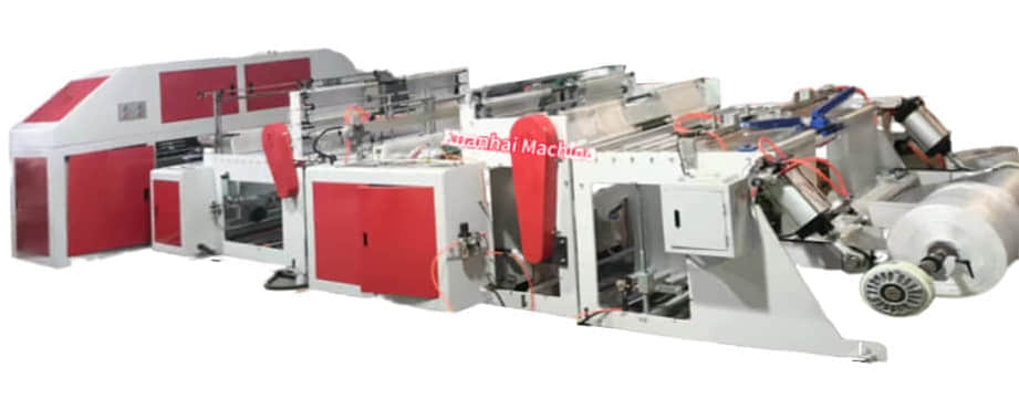 Máquina para fabricar bolsas planas de plástico de doble línea de 450 mm x 2 con núcleo de papel Máquina para fabricar bolsas planas de plástico de doble línea de 450 mm x 2 con núcleo de papel