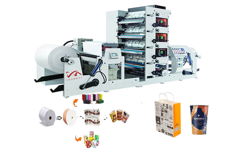 Máquina de impresión flexográfica de alta velocidad de 6 colores para vasos de papel, rollo a rollo